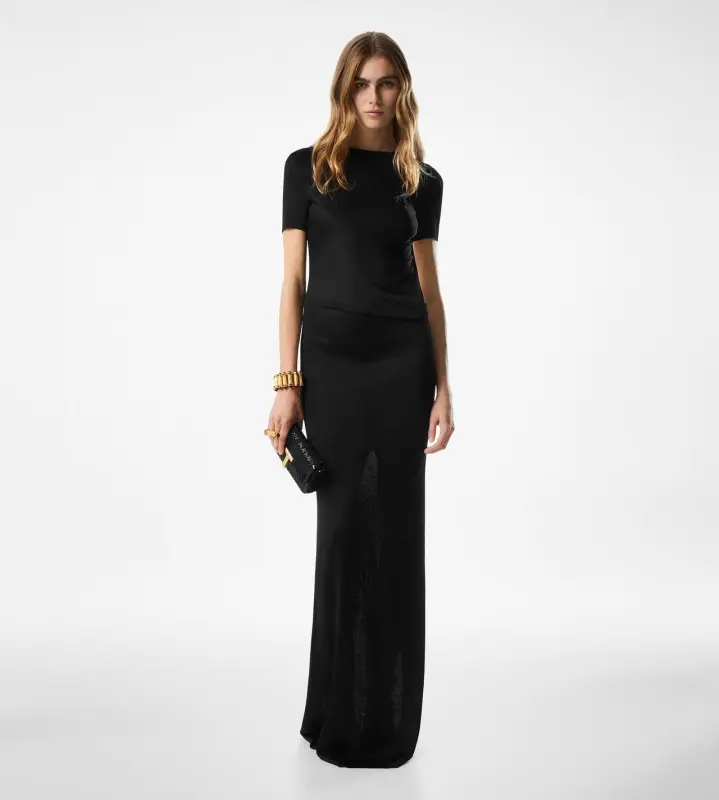LONG DRESS WITH CUT OUT AND CHAIN CLOSURE BLACK online